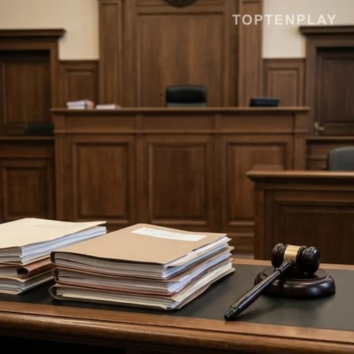 Salle de justice avec dossiers d’un verdict pénal