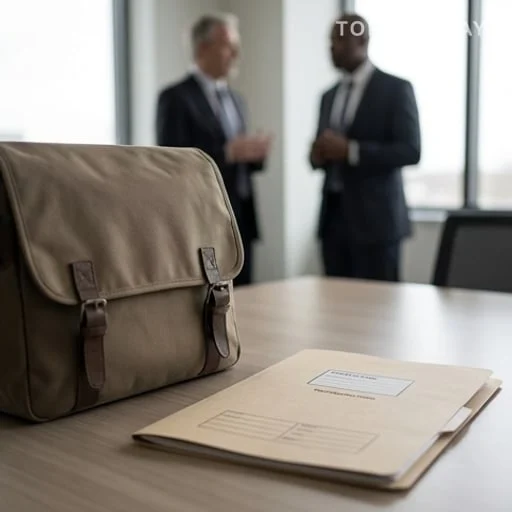 Sac de livraison posé près d’un dossier d’enquête