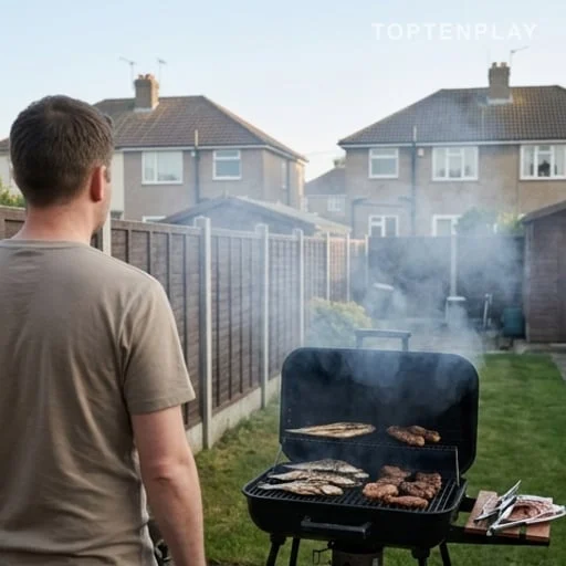 Fumée de barbecue entre deux jardins résidentiels voisins