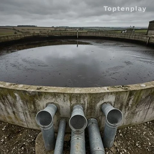 Fosse à fumier agricole avec tuyaux de ventilation sous ciel couvert