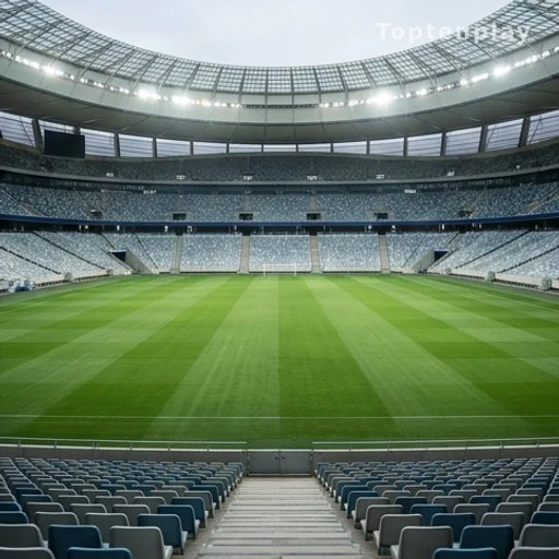 Stade de football vide éclairé avant un match international