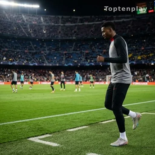 Footballeur s'échauffant en bordure de terrain pendant un match
