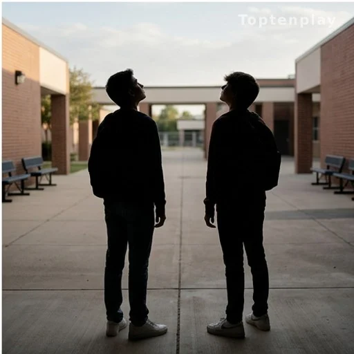 Deux silhouettes d'adolescents regardant le ciel lors d'une éclipse solaire sans protection