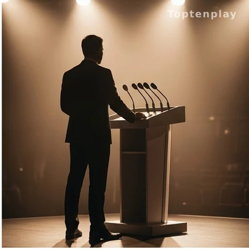 Animateur de télévision en silhouette devant un pupitre de plateau