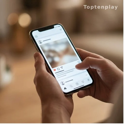 Mains tenant un smartphone avec une publication sur les réseaux sociaux