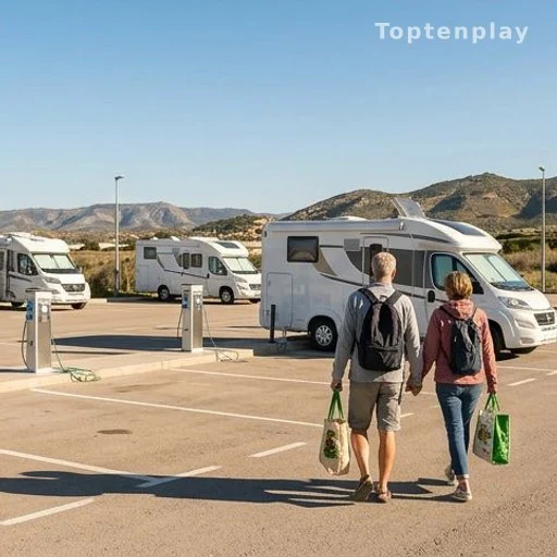 Aire de services pour camping-cars en Espagne avec bornes d'eau et emplacements
