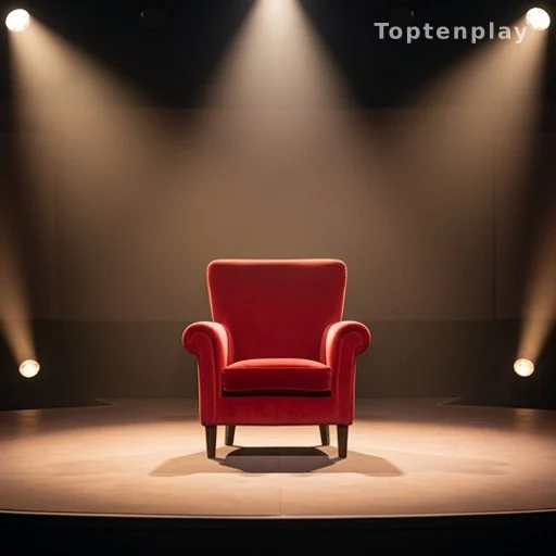 Fauteuil rouge d'un plateau de jeu télévisé sous les projecteurs