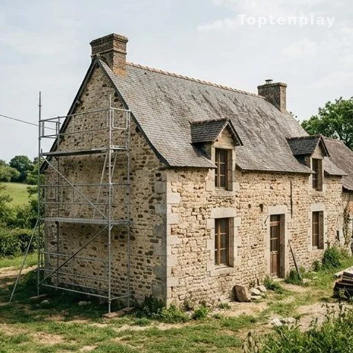 Maison ancienne en cours de rénovation dans un cadre rural