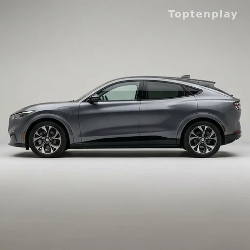 SUV coupé électrique au profil fuyant inspiré des supercars, vue de profil en studio
