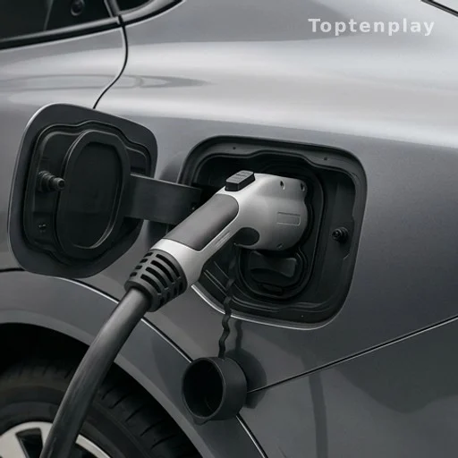 Port de recharge rapide 800 V d'un véhicule électrique haute performance branché sur une borne