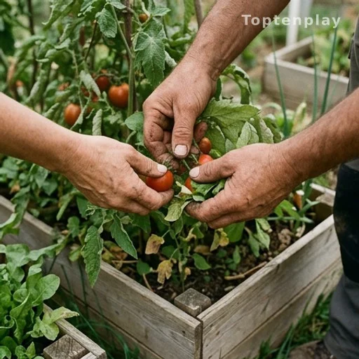 Mains récoltant des légumes dans un potager en plein air