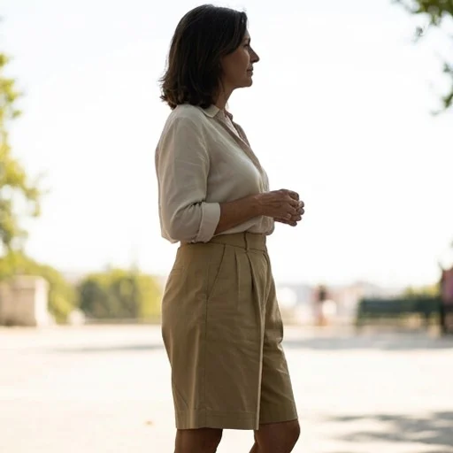 Silhouette féminine en short taille haute et chemise rentrée, style estival