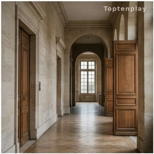Couloir d'un palais de justice français, affaire judiciaire Patrick Bruel