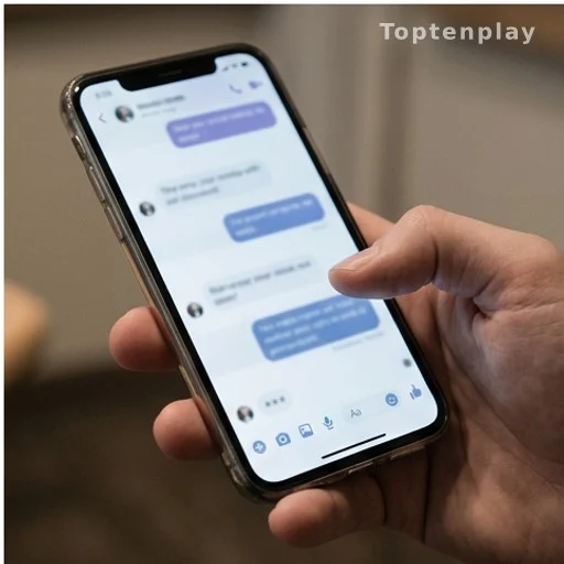 Écran de messagerie avec conversation floue illustrant des échanges en ligne