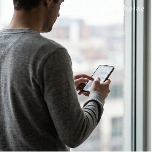 Personne de dos tenant un smartphone et rédigeant un message sur les réseaux sociaux