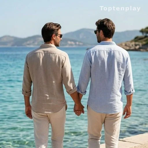 Couple de dos se promenant sur un littoral méditerranéen ensoleillé en été