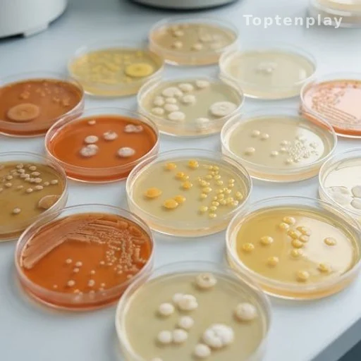 Cultures bactériennes sur boîtes de Pétri en laboratoire de microbiologie