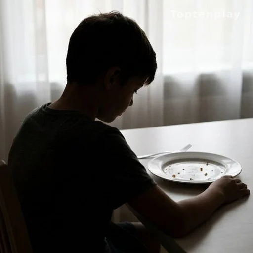 Silhouette d'enfant face à une assiette vide, illustrant les troubles alimentaires