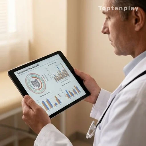 Médecin consultant une analyse du microbiote intestinal sur tablette