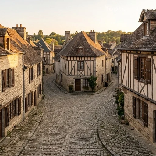 Ruelles en spirale du village médiéval circulaire de Sarrant