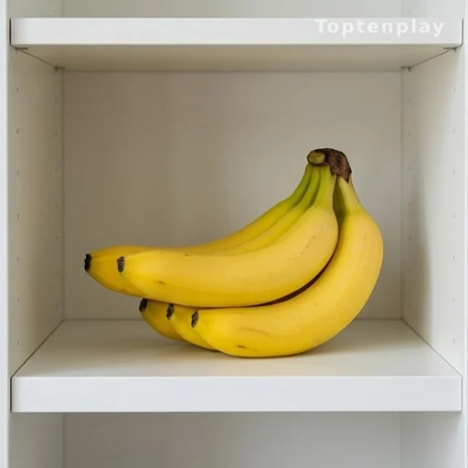 Régime de bananes jaunes et fermes conservé seul sur une étagère de cuisine