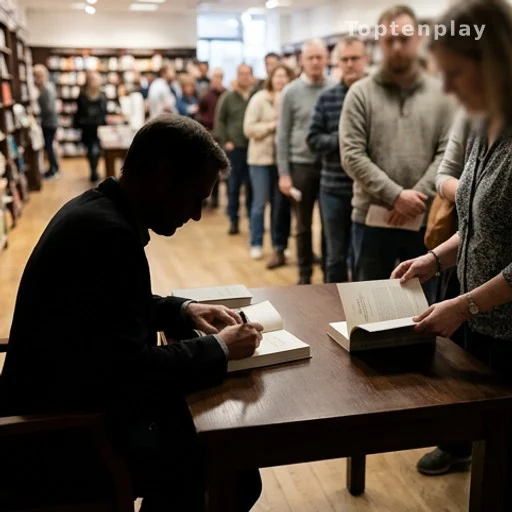 Silhouette d'un auteur signant des livres lors d'une séance de dédicaces en librairie