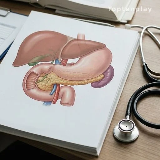 Schéma médical du pancréas posé sur un bureau de consultation