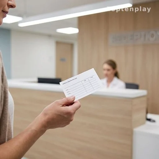 Main tenant un carnet de rendez-vous médical dans un couloir d'hôpital