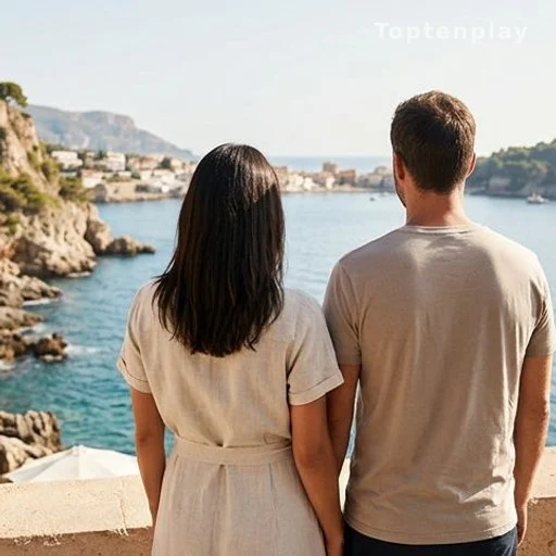 Couple de dos regardant la mer sur une côte méditerranéenne ensoleillée