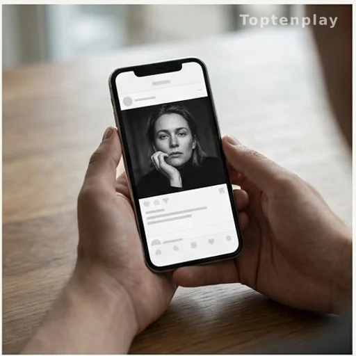 Mains tenant un smartphone affichant un hommage sur réseau social