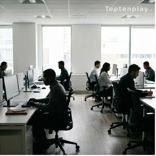 Bureau moderne avec des personnes utilisant des ordinateurs et prenant des notes manuscrites