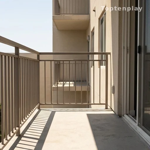 Balcon d'immeuble résidentiel exposé au soleil en pleine canicule estivale
