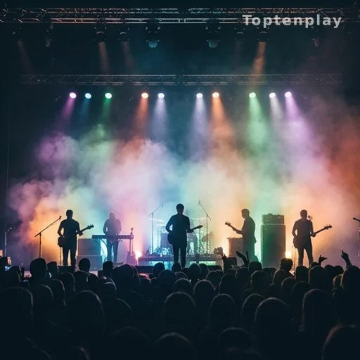 Silhouettes d'artistes sur scène lors d'un concert caritatif