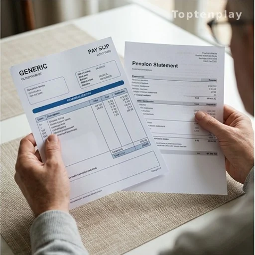Mains tenant un bulletin de salaire et un relevé de pension, illustrant le cumul emploi-retraite