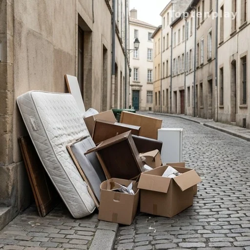 Matelas et mobilier abandonnés en pleine rue dans un centre ancien