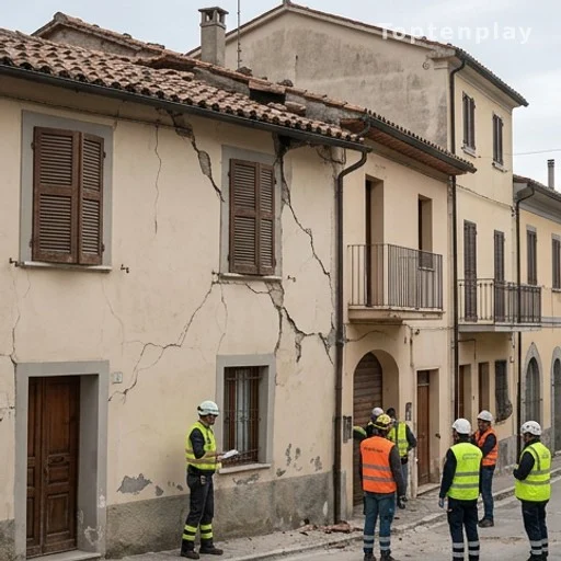 Façade fissurée et toiture endommagée après un séisme en Espagne