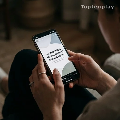 Mains tenant un smartphone affichant une annonce sur les réseaux sociaux