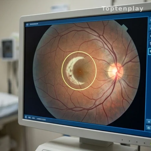 Image médicale de rétine montrant une lésion en forme de croissant