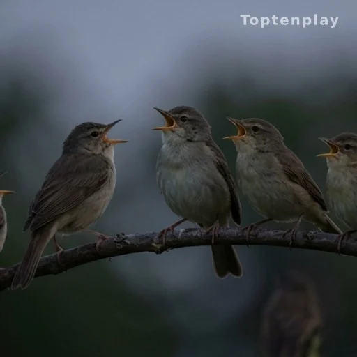 Oiseaux perchés sur une branche chantant dans une lumière crépusculaire inhabituelle