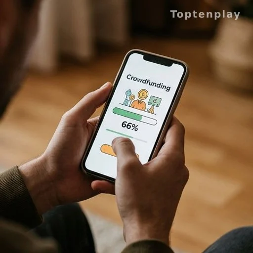 Mains tenant un smartphone affichant une barre de progression de cagnotte à 66 %