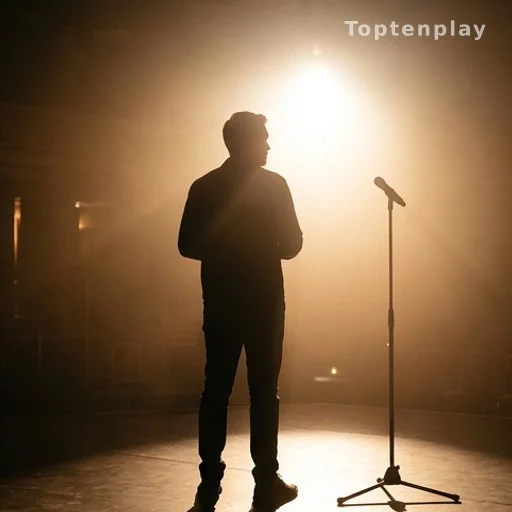 Silhouette d'un animateur sur un plateau de télévision sous les projecteurs, illustrant une fin de parcours à l'antenne