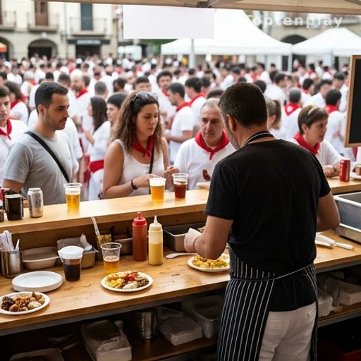 Gérant de caseta servant des clients lors d'une fête foraine en plein air