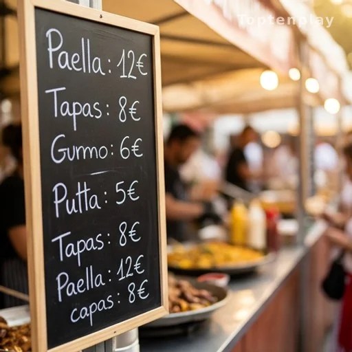 Ardoise de prix affichée sur un stand de restauration de fête