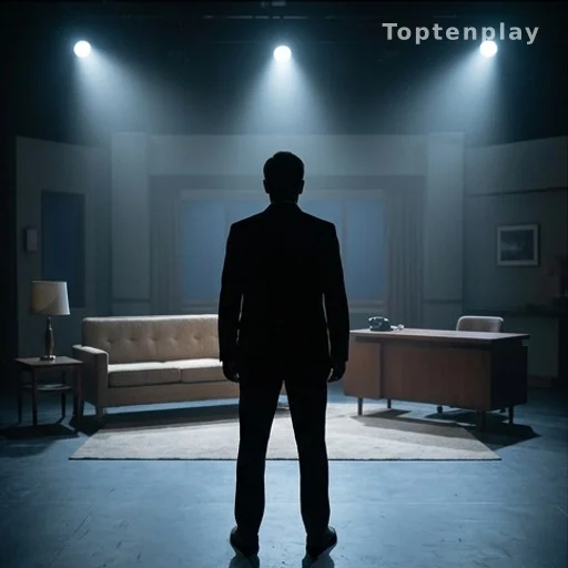 Silhouette d'un comédien seul sur un plateau de tournage de série télévisée