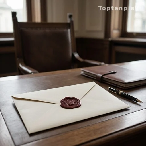 Bureau officiel avec enveloppe et sceau royal symbolisant une décision familiale
