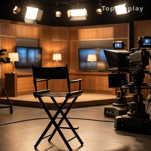 Plateau de tournage télévision vide avec lumières et caméras