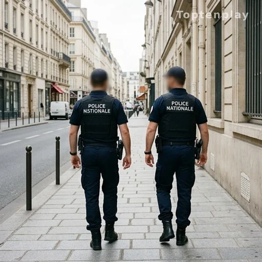 Policiers en patrouille dans une rue d'une ville française