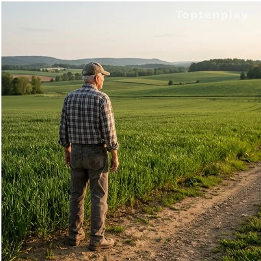 Agriculteur de dos contemplant ses champs agricoles en Pennsylvanie