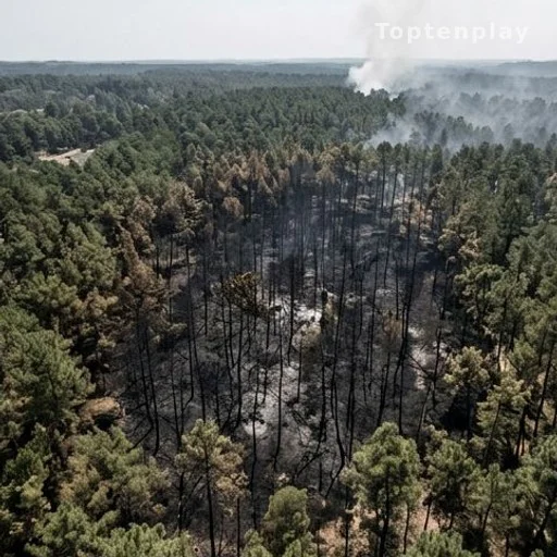 Forêt de pins partiellement calcinée après un incendie de grande ampleur en Gironde
