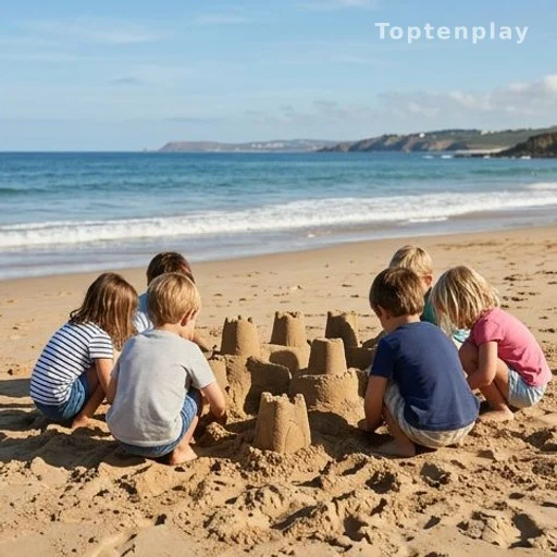 Enfants jouant sur une plage de sable au bord de l'océan